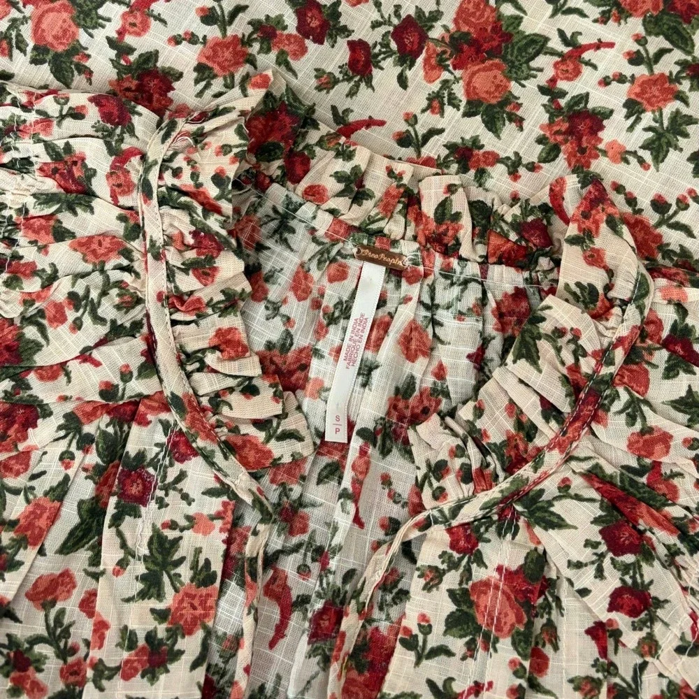 FREE PEOPLE Meant To‎ Be Blouse Floral Vintage Combo Ruffled Smocked Small